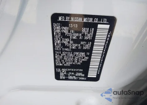 2014 Nissan Quest Le/S/Sl/Sv z USA, uszkodzony, nr VIN JN8AE2KP3E9107269